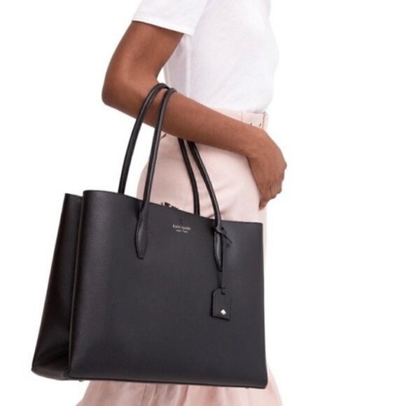 BNWT Kate Spade Eva Refined Black Leather Triple Compartment Tote - Picture 1 of 12